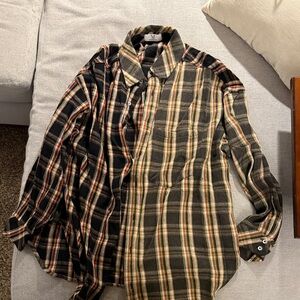 Plaid Button-Up Shirt - Black and Tan